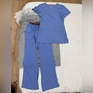 heart soul women’s pitter-pat v-neck solid scrub set, ciel blue